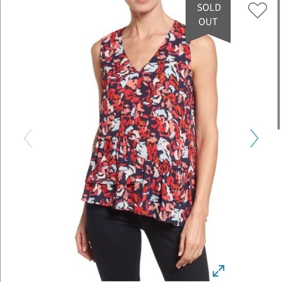 Halogen Drop Ruffle Tank Top in Navy Sketchy Bloom - Picture 1 of 11